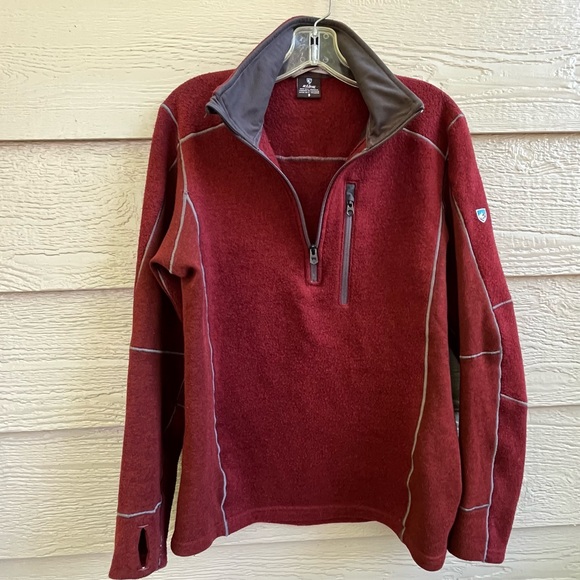Kuhl Sweater Women Small Burgundy 1/2 Zip Pullover Jacket Fleece Mock Thumbhole - Picture 4 of 11